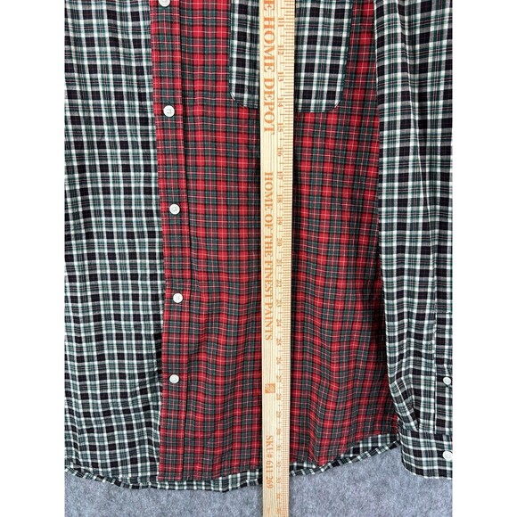 ST JOHNS BAY 2XL Color Block Plaid Patchwork Long Sleeve Button Retro - Picture 4 of 8